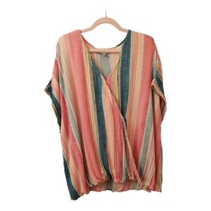 Avenue Plus Size Boho Striped Surplice Blouse – Flowy, Lightweight, Draped Fit